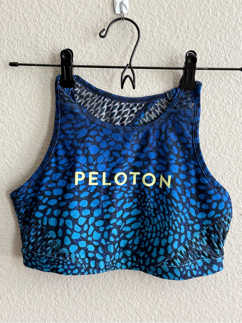 Peloton Blue and Navy Patterned High-Neck Sports Bra